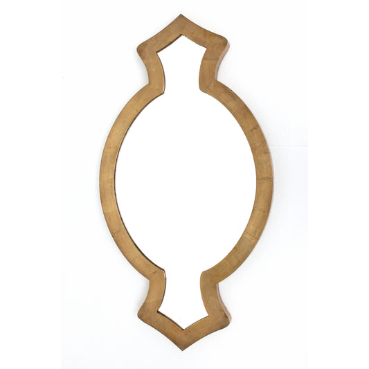 Contemporary Wooden Wall Mirror With Quatrefoil Shape Design Gold