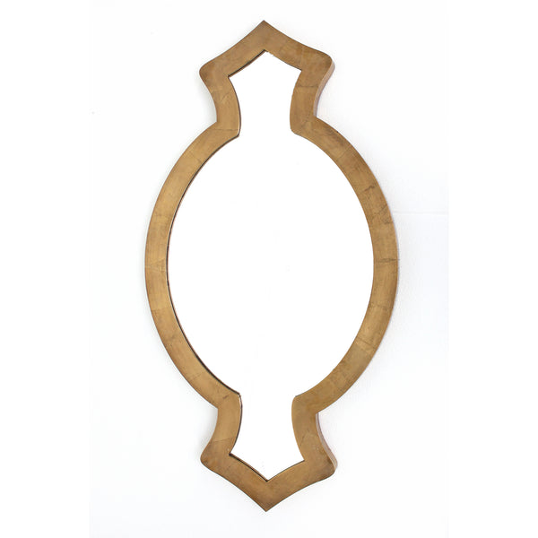Contemporary Wooden Wall Mirror With Quatrefoil Shape Design Gold