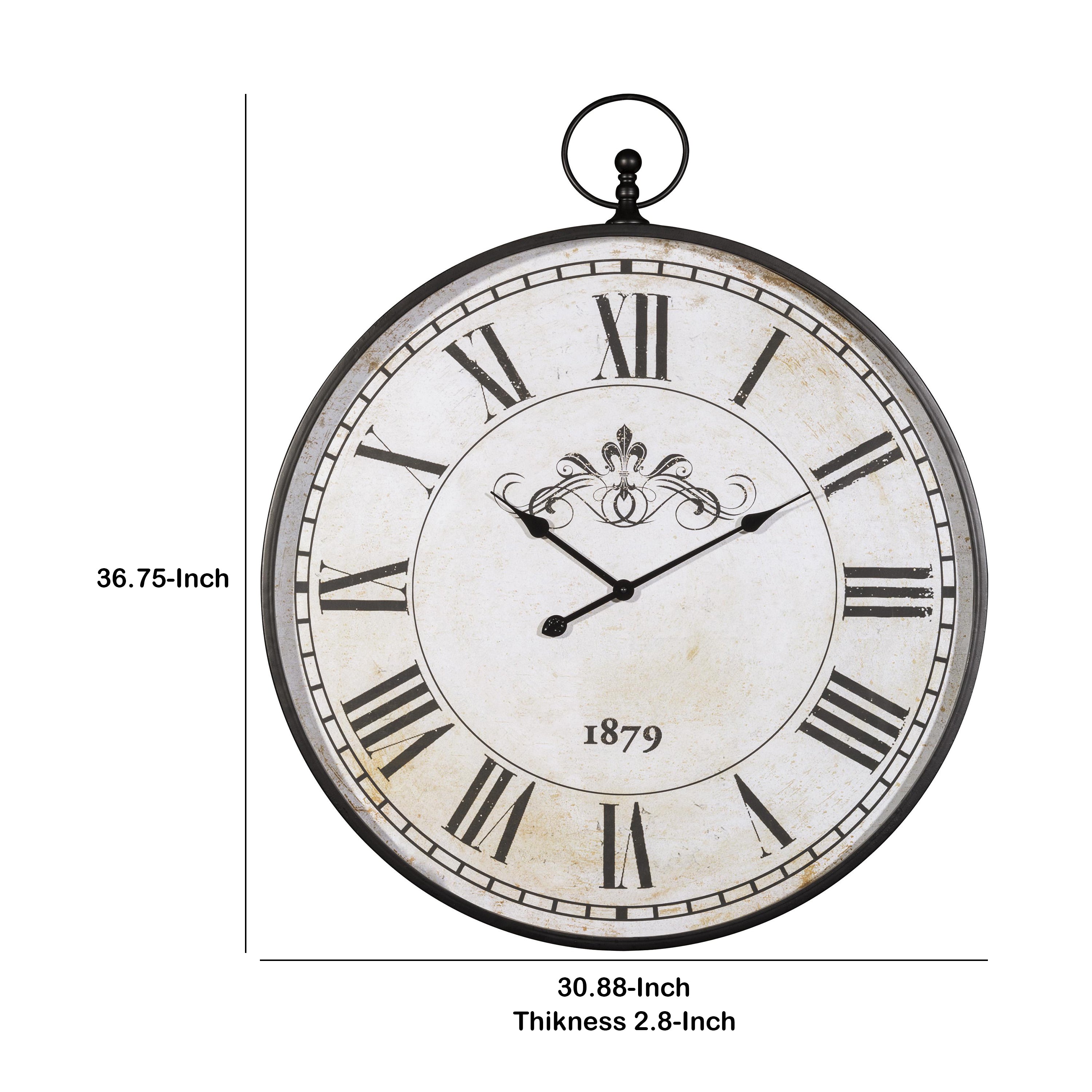 Round Metal Wall Clock With Roman Numerals Black And White-zoom-5