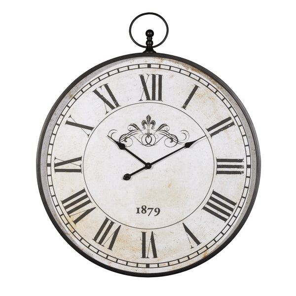 Round Metal Wall Clock With Roman Numerals Black And White