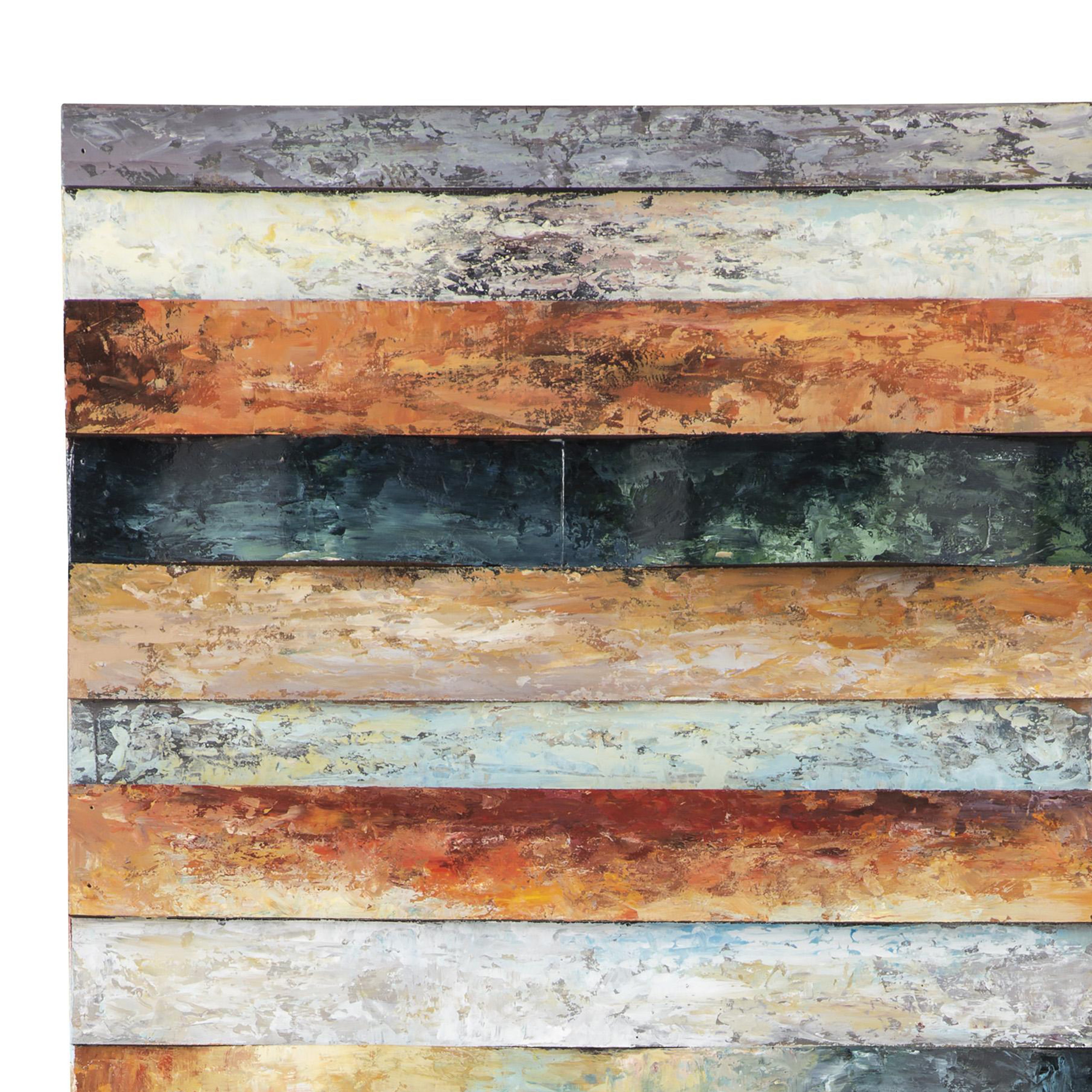 Plank Style Rectangular Wood And Metal Wall Decor Multicolor-zoom-3