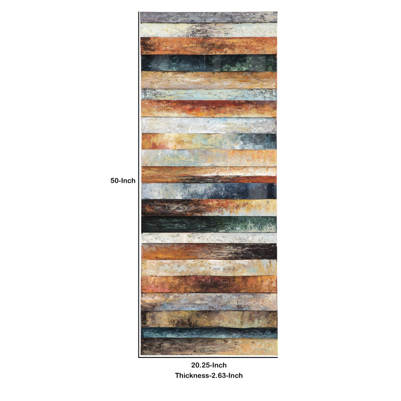 Plank Style Rectangular Wood And Metal Wall Decor Multicolor-zoom-