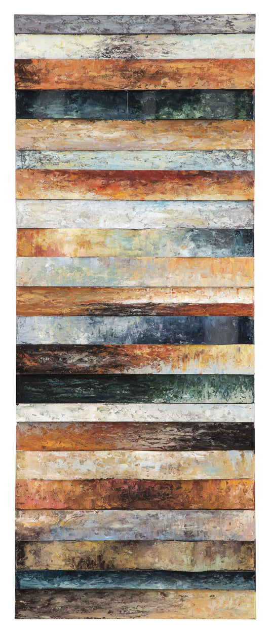 Plank Style Rectangular Wood And Metal Wall Decor Multicolor
