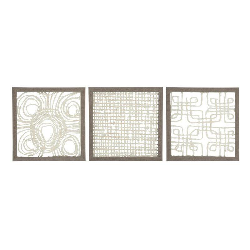 Wooden Wall Decor With Intricate Canvas Cut Outs Set Of 3 Cream And Brown-zoom-