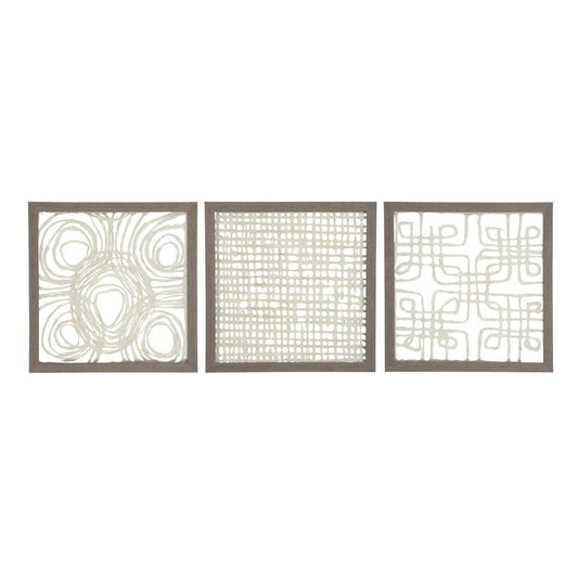 Wooden Wall Decor With Intricate Canvas Cut Outs Set Of 3 Cream And Brown