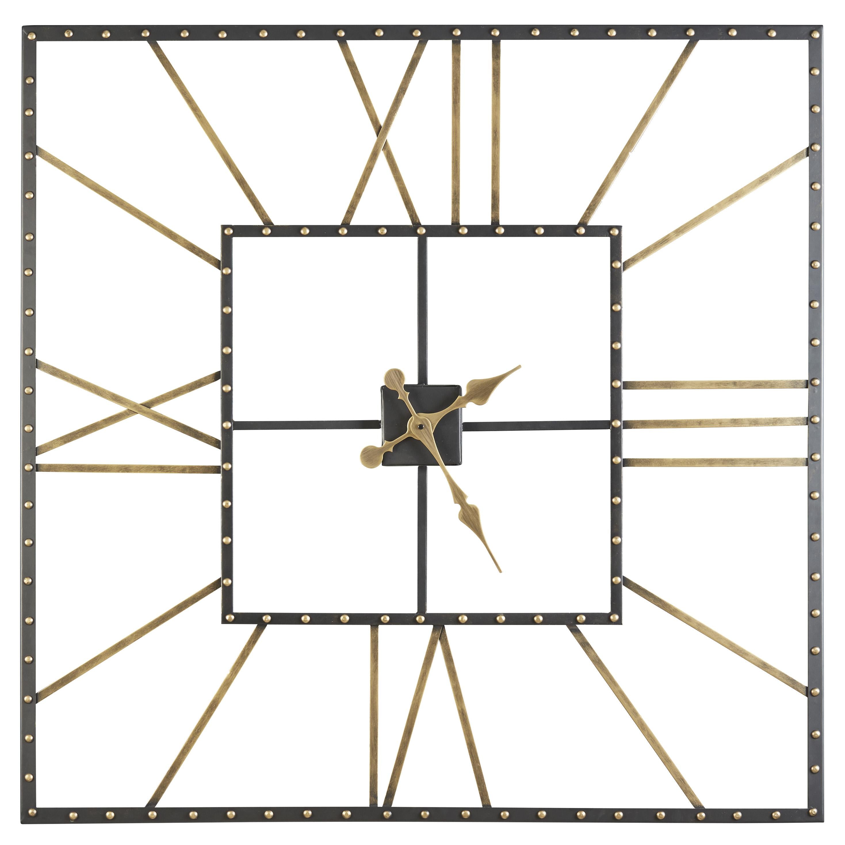 Square Open Frame Metal Wall Clock With Roman Numerals Black And Gold