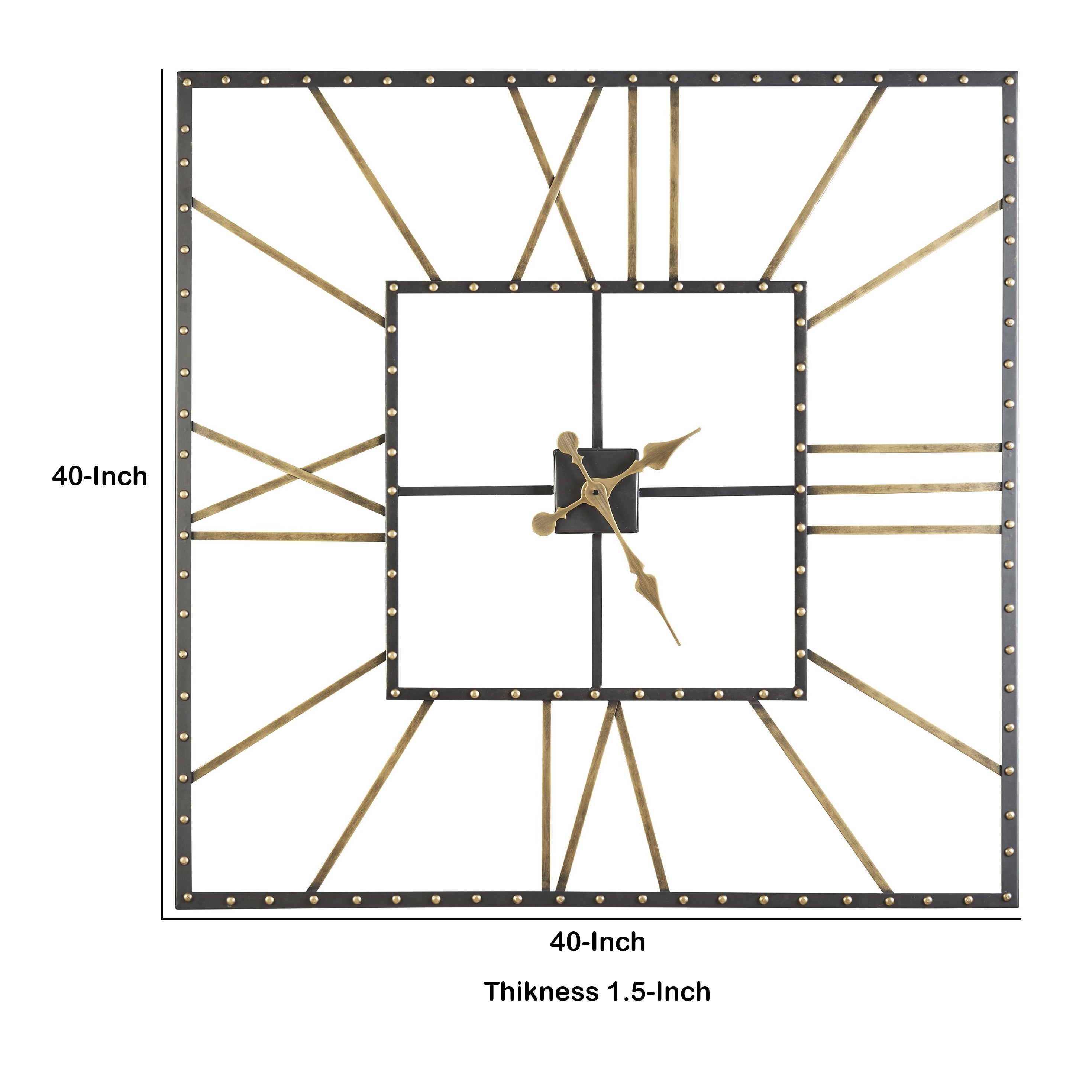 Square Open Frame Metal Wall Clock With Roman Numerals Black And Gold-zoom-5