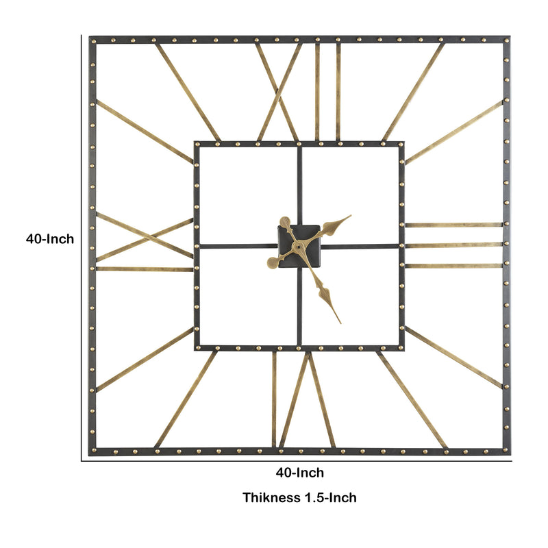 Square Open Frame Metal Wall Clock With Roman Numerals Black And Gold-zoom-