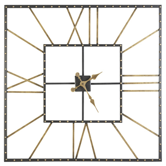 Square Open Frame Metal Wall Clock With Roman Numerals Black And Gold