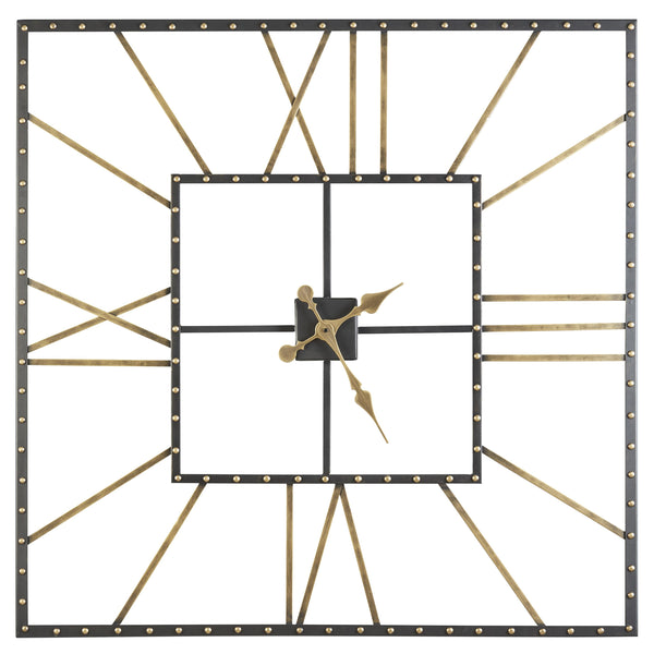Square Open Frame Metal Wall Clock With Roman Numerals Black And Gold