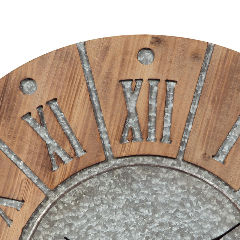 Round Wooden Frame Wall Clock With Metal Accents Brown And Gray-zoom-
