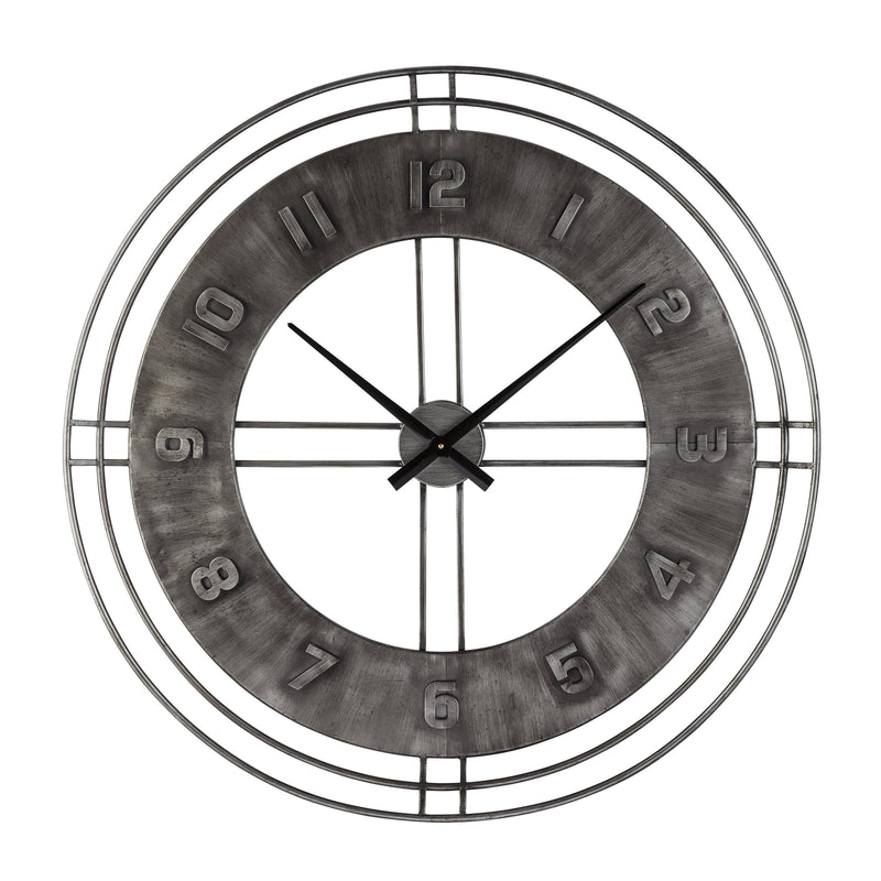 Industrial Round Metal Wall Clock With Roman Numerals Gray-zoom-