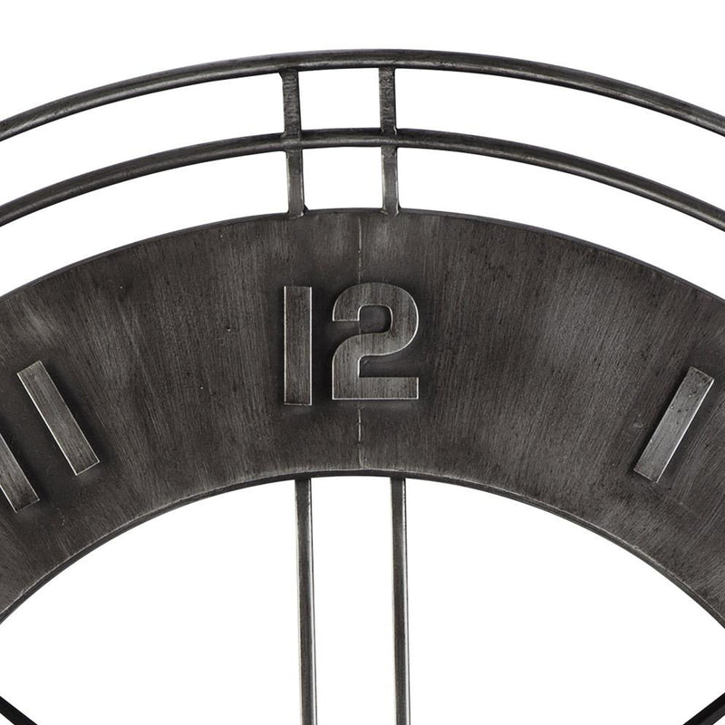 Industrial Round Metal Wall Clock With Roman Numerals Gray-zoom-