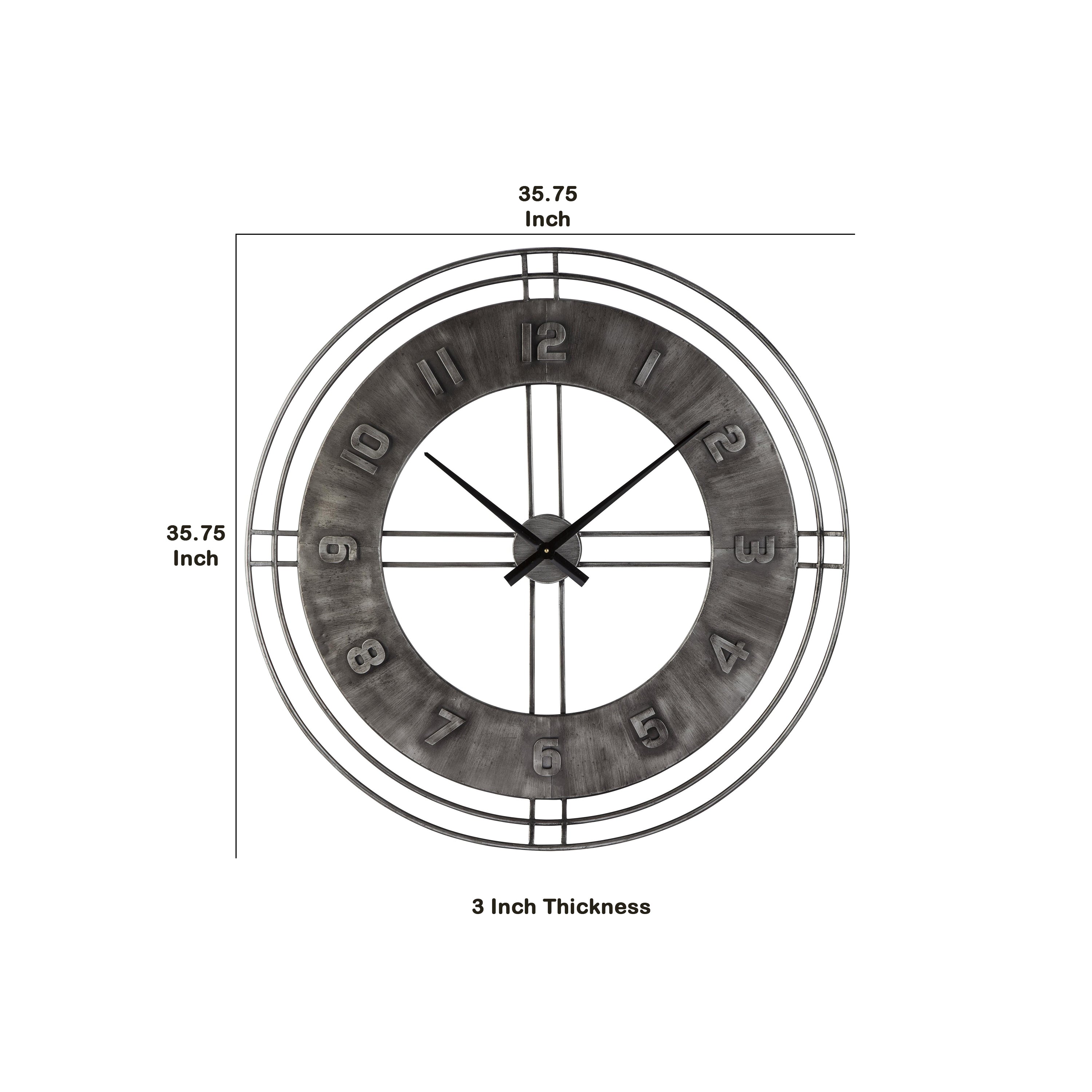 Industrial Round Metal Wall Clock With Roman Numerals Gray-zoom-5