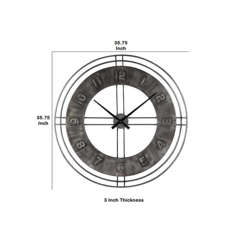 Industrial Round Metal Wall Clock With Roman Numerals Gray-zoom-