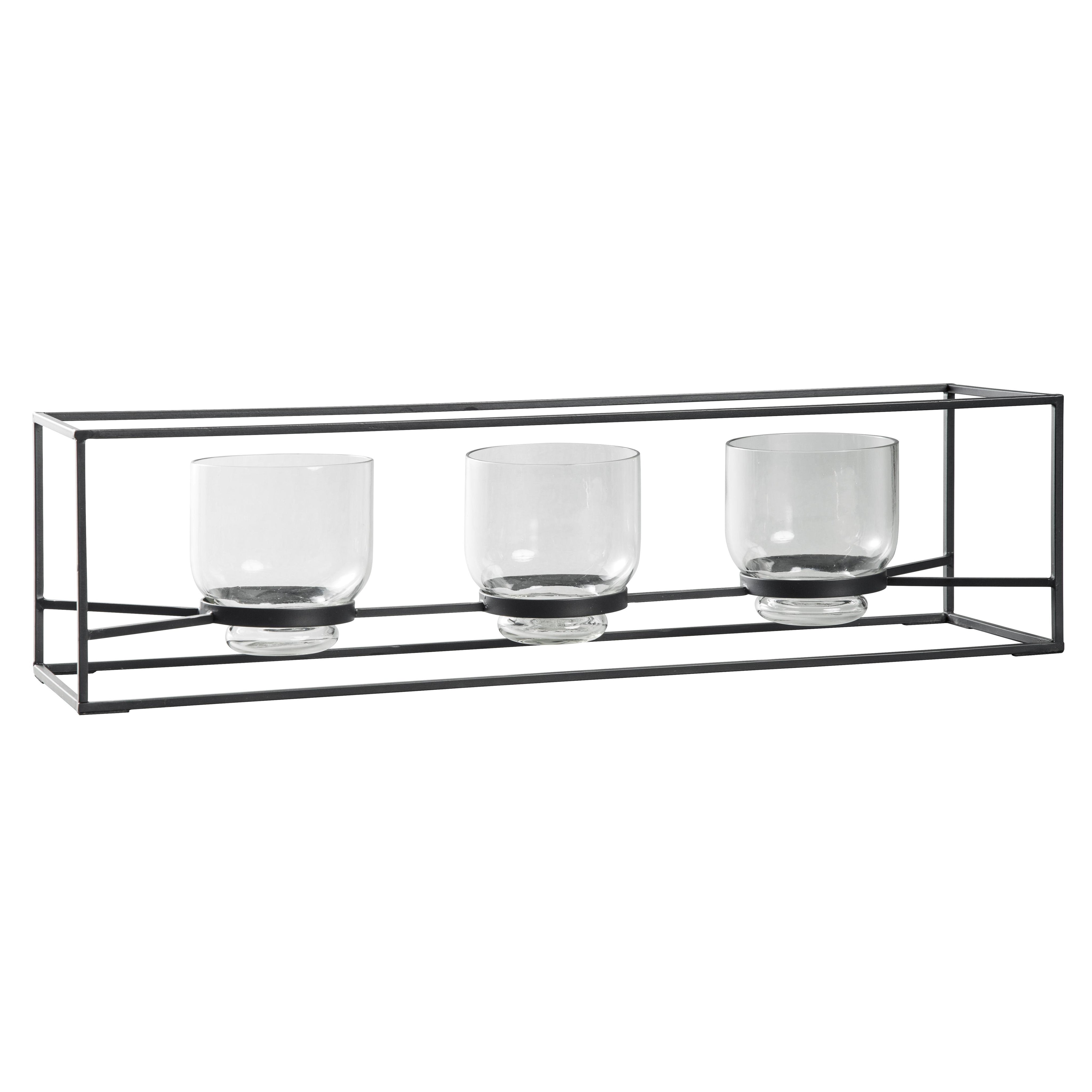 3 Glass Hurricane Candle Holders With Metal Frame Black And Gold-zoom-1