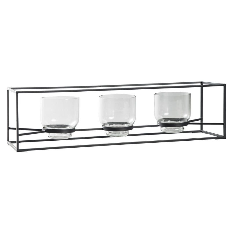 3 Glass Hurricane Candle Holders With Metal Frame Black And Gold-zoom-