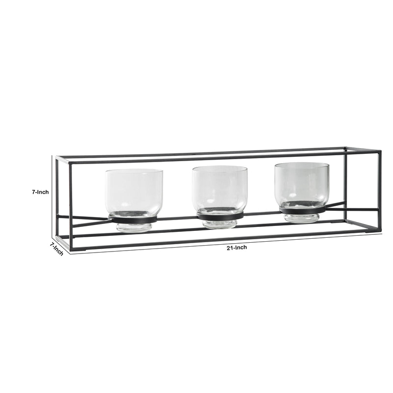 3 Glass Hurricane Candle Holders With Metal Frame Black And Gold-zoom-