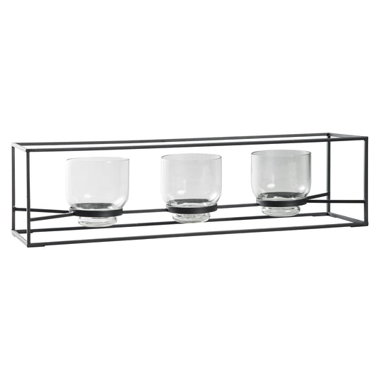3 Glass Hurricane Candle Holders With Metal Frame Black And Gold