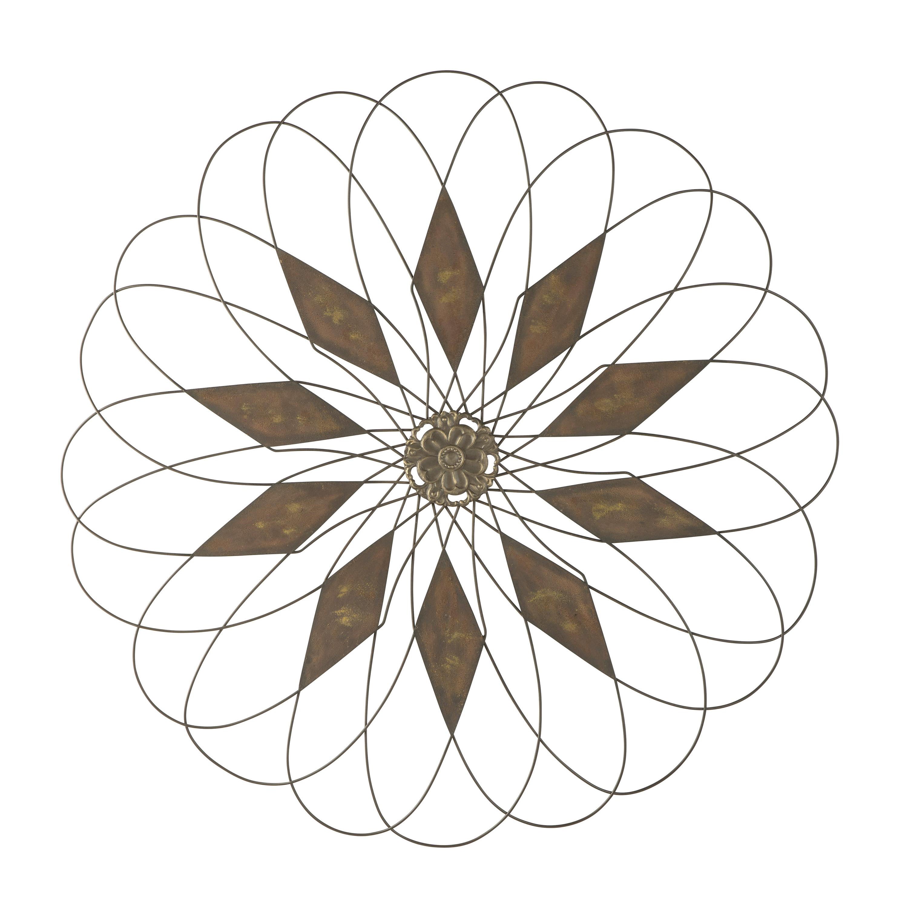Blooming Flower Shape Indoor And Outdoor Metal Wall Decor Rustic Brown
