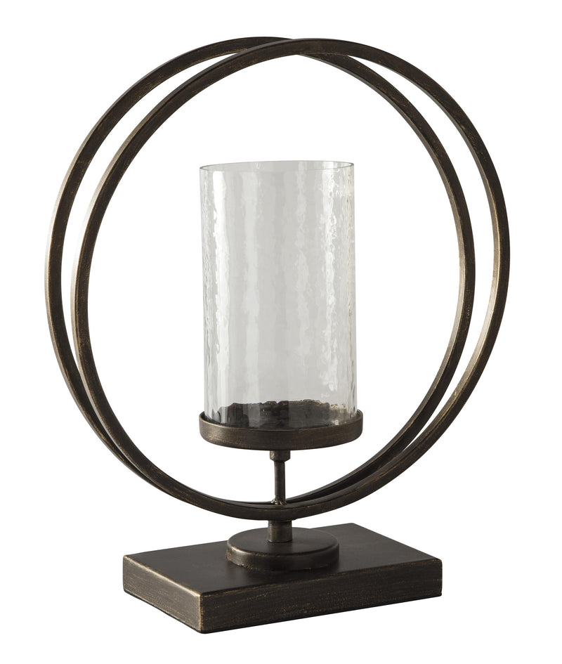 Round Metal Candle Holder With Rectangular Base Brown And Clear-zoom-