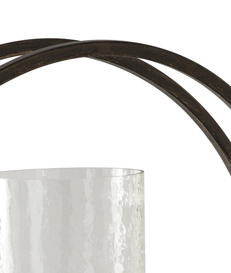 Round Metal Candle Holder With Rectangular Base Brown And Clear-zoom-