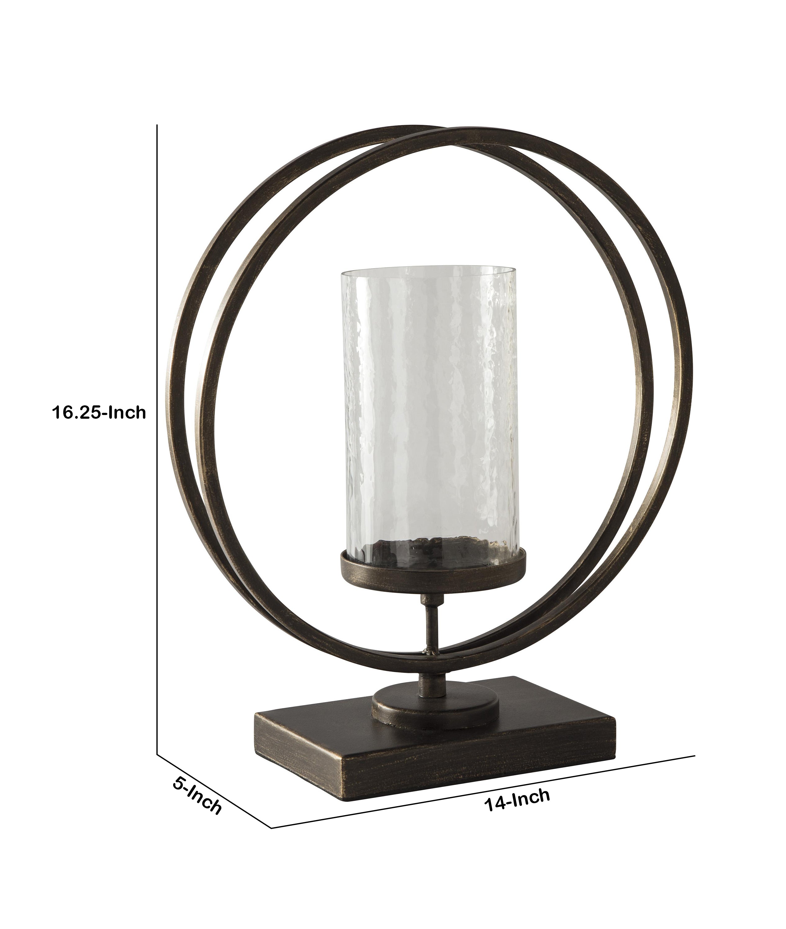 Round Metal Candle Holder With Rectangular Base Brown And Clear-zoom-5