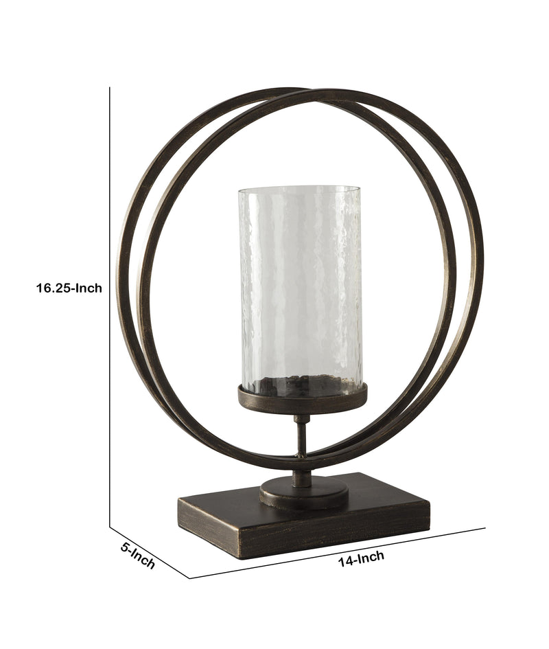 Round Metal Candle Holder With Rectangular Base Brown And Clear-zoom-