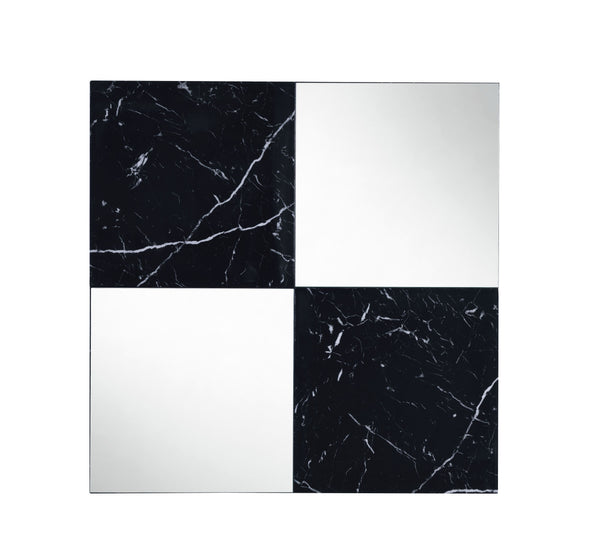 Contemporary Square Accent Wall Mirror With Faux Marble Silver And Black