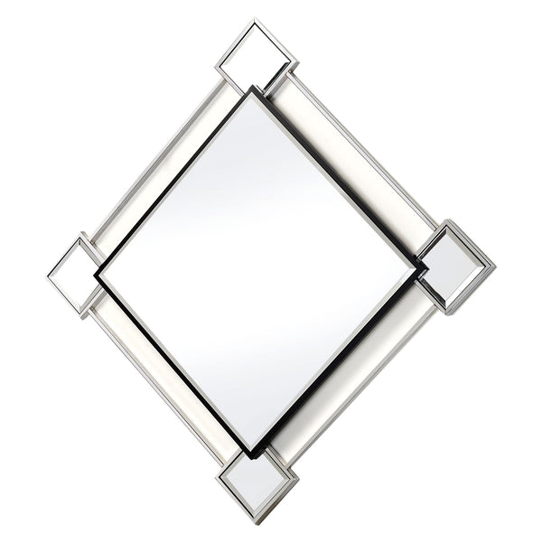 Diamond Shaped Beveled Accent Wall Mirror With Mirror Inserts Silver