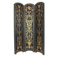 Foldable 3 Panel Room Divider with Traditional Print,Black and Gold