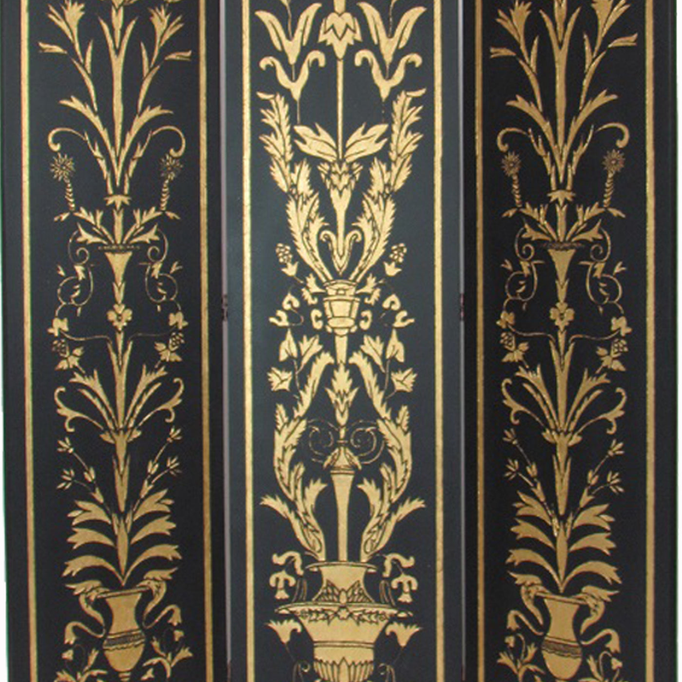 Foldable 3 Panel Room Divider with Traditional Print,Black and Gold-zoom-3
