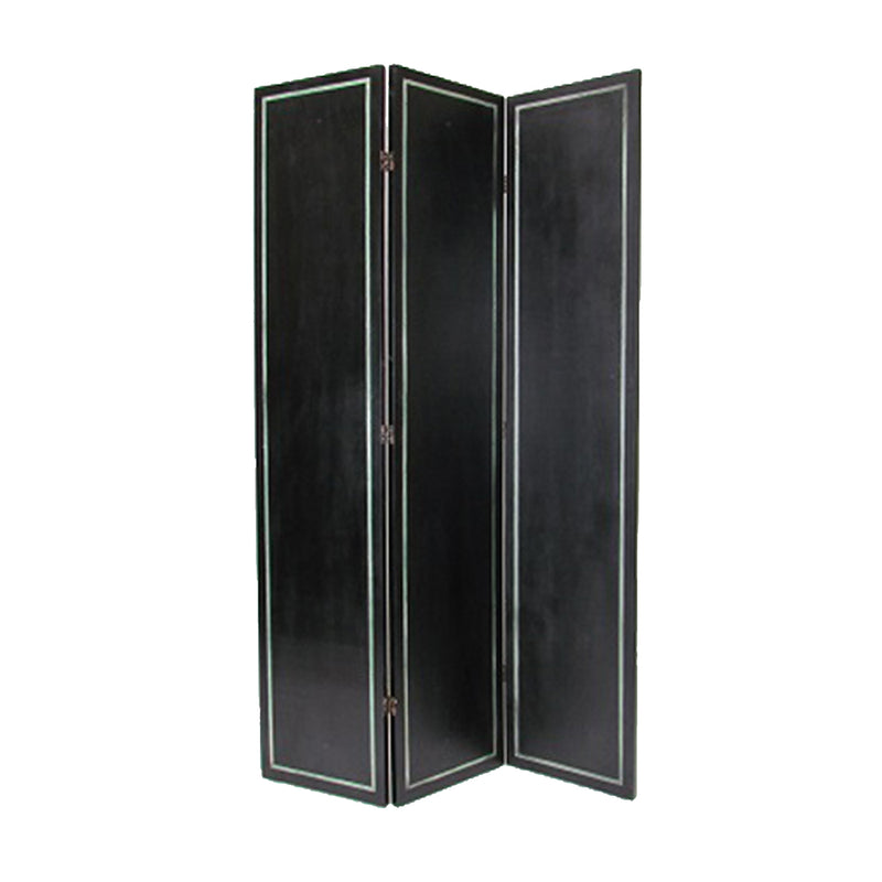 Foldable 3 Panel Room Divider with Tribal Print, Black and Silver-zoom-