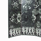 Foldable 3 Panel Room Divider with Tribal Print, Black and Silver