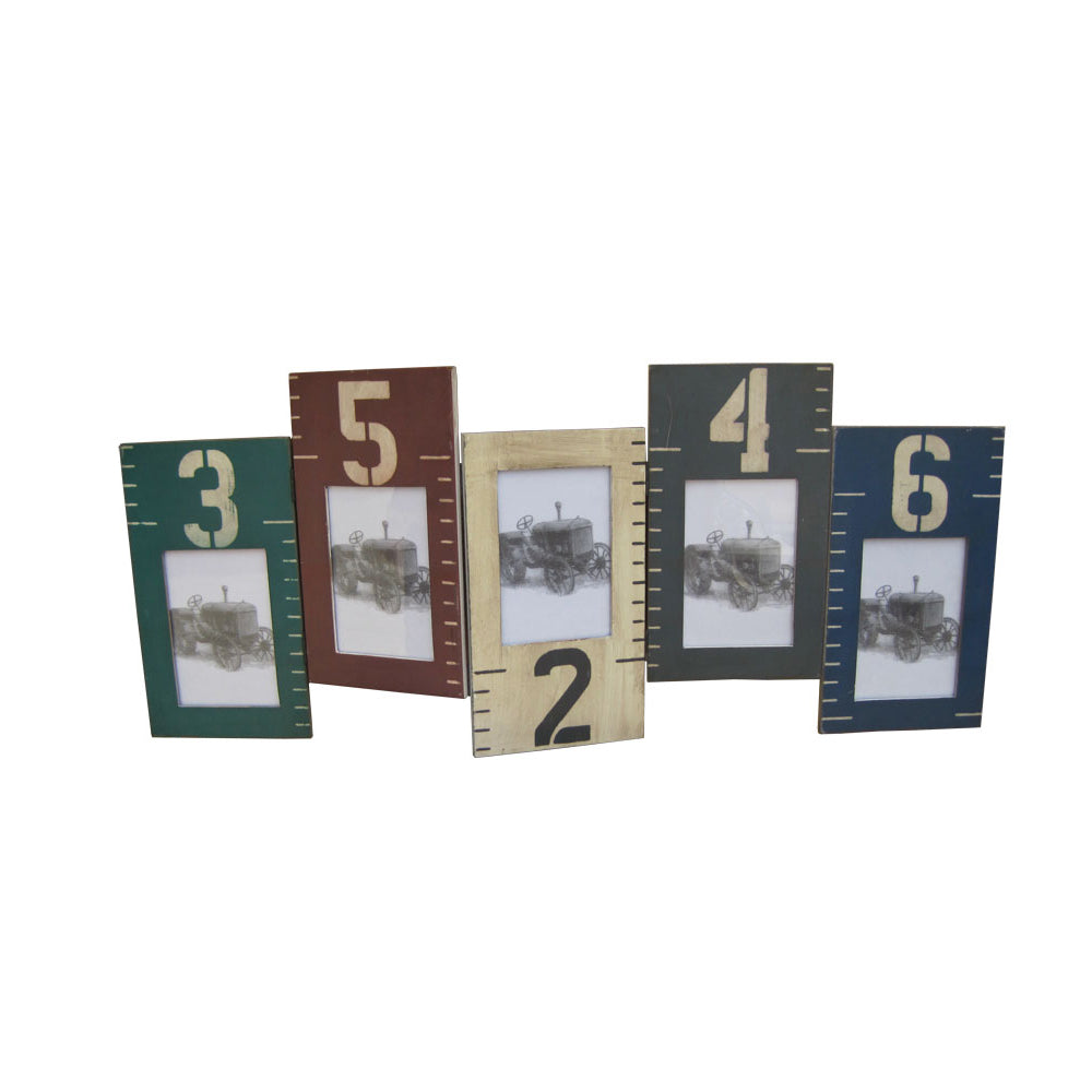 Contemporary Style Wooden Photo Frame In Ruler Design Set Of 5 Multicolor