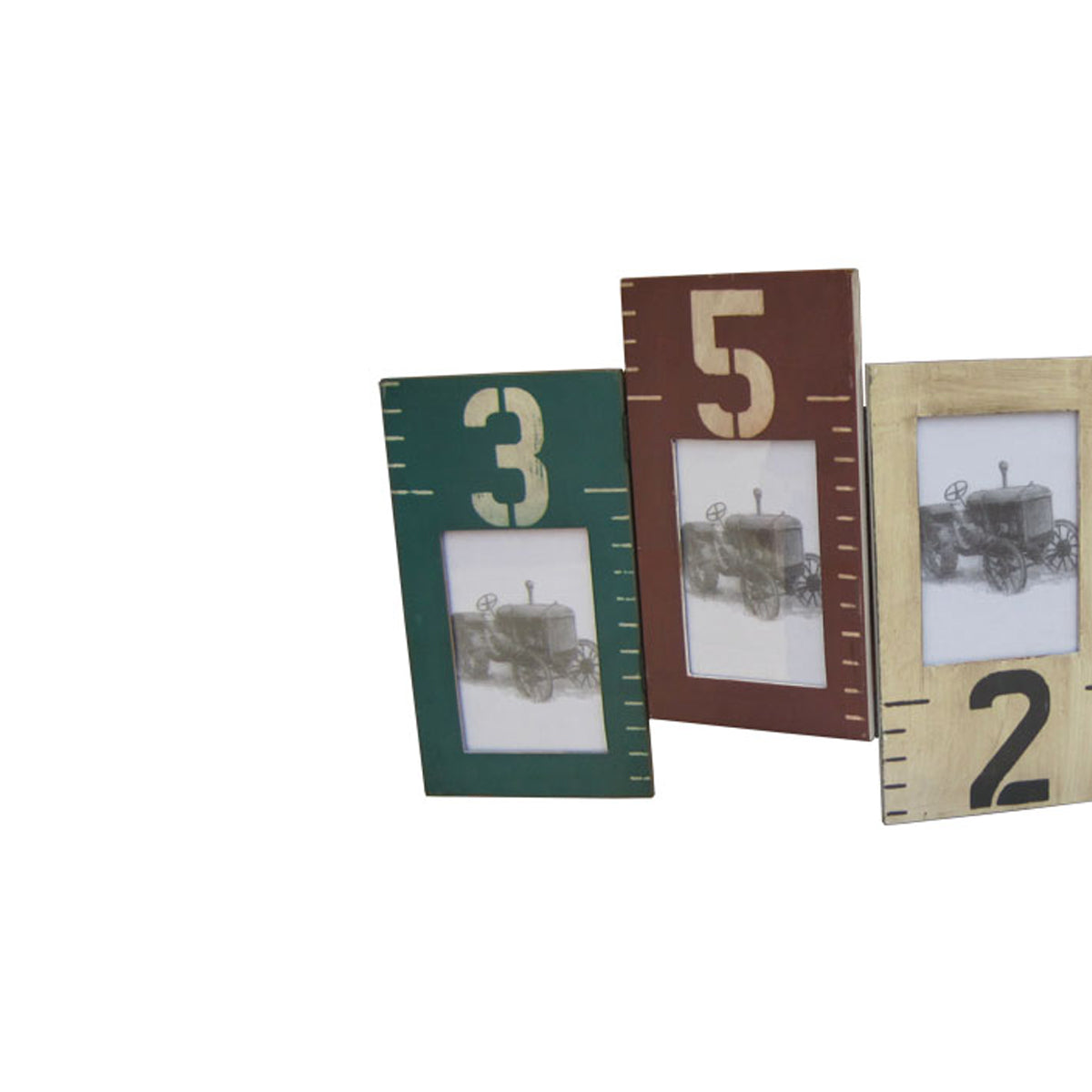 Contemporary Style Wooden Photo Frame In Ruler Design Set Of 5 Multicolor
