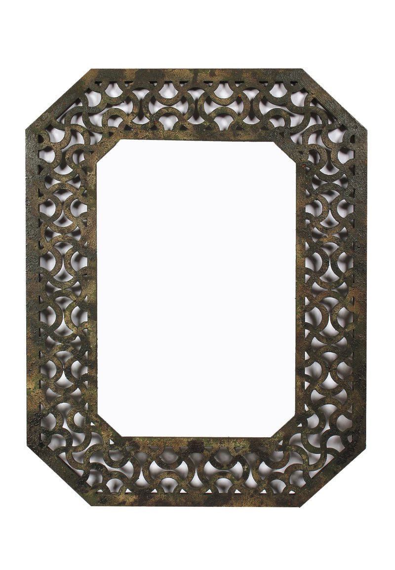 Octagonal Wooden Mirror With Distressed Finish And Bezel Pattern Bronze-zoom-