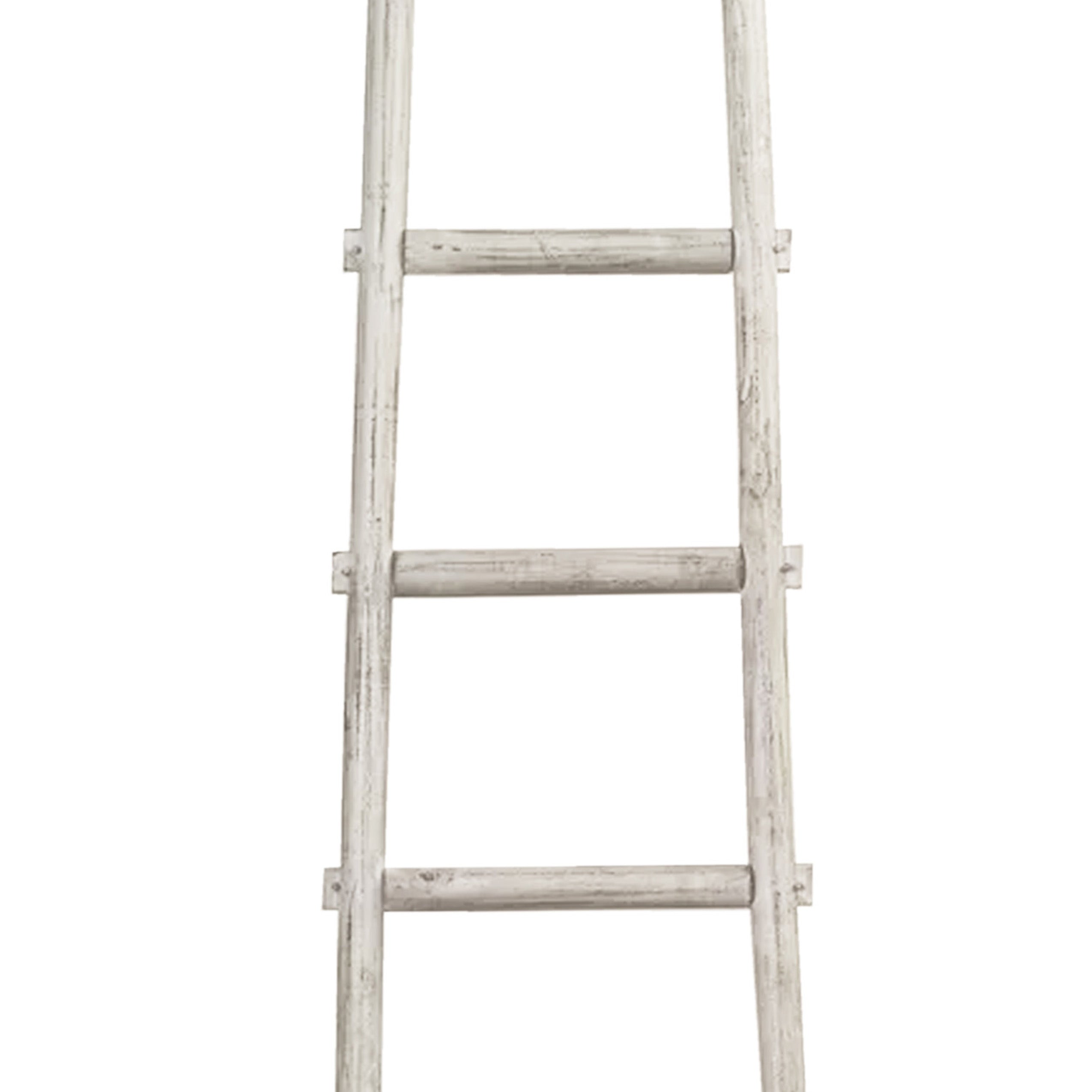 Transitional Style Wooden Decor Ladder With 5 Steps White-zoom-3