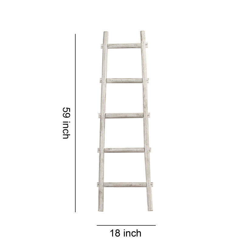 Transitional Style Wooden Decor Ladder With 5 Steps White-zoom-