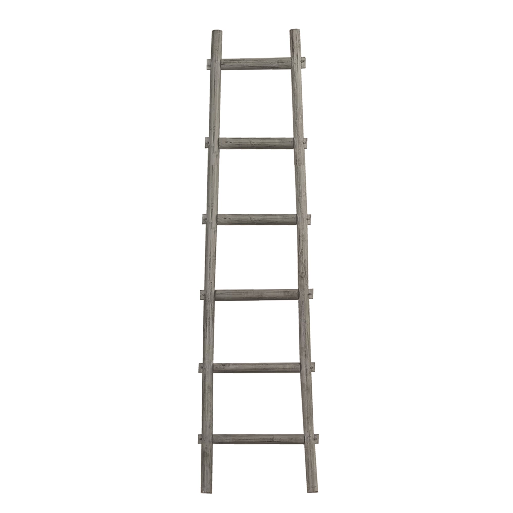 Transitional Style Wooden Decor Ladder With 6 Steps Gray