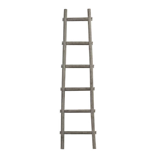 Transitional Style Wooden Decor Ladder With 6 Steps Gray