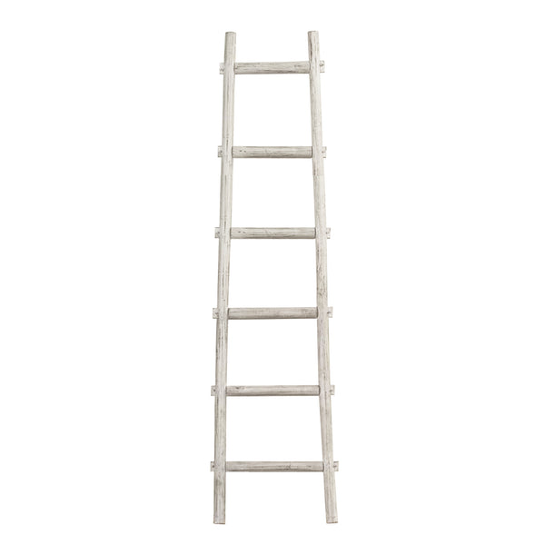 Transitional Style Wooden Decor Ladder With 6 Steps White
