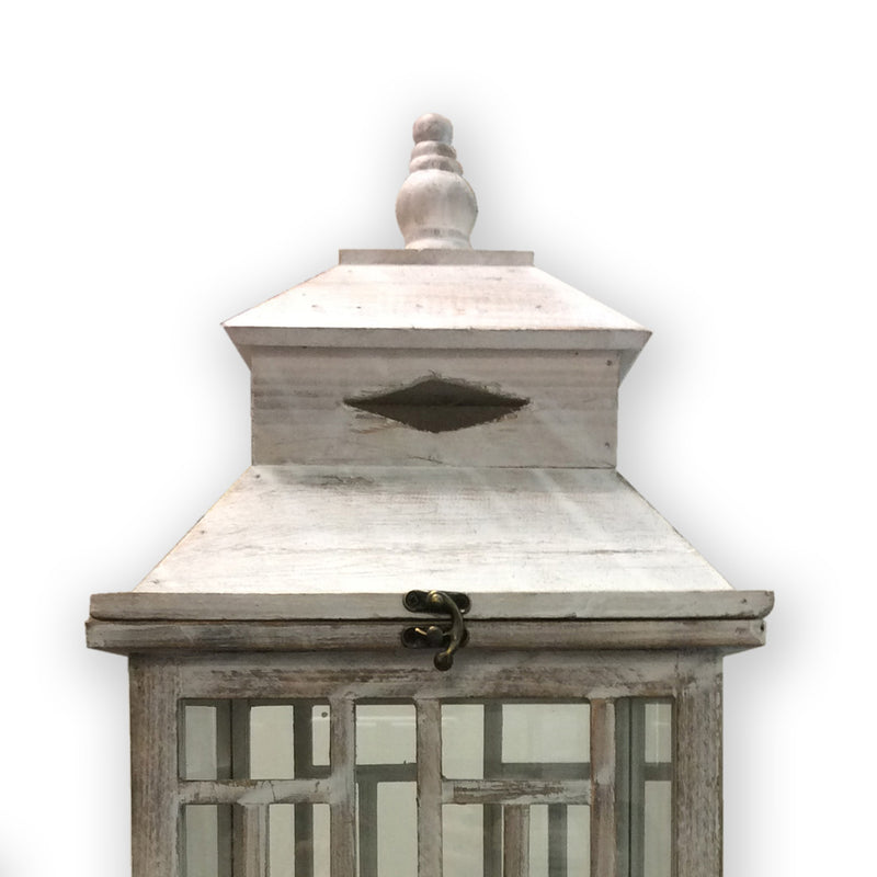 Wooden Lanterns With Peak Shaped Top And Glass Sides Set Of 3 Gray-zoom-