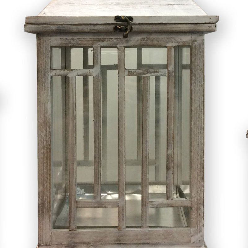 Wooden Lanterns With Peak Shaped Top And Glass Sides Set Of 3 Gray-zoom-