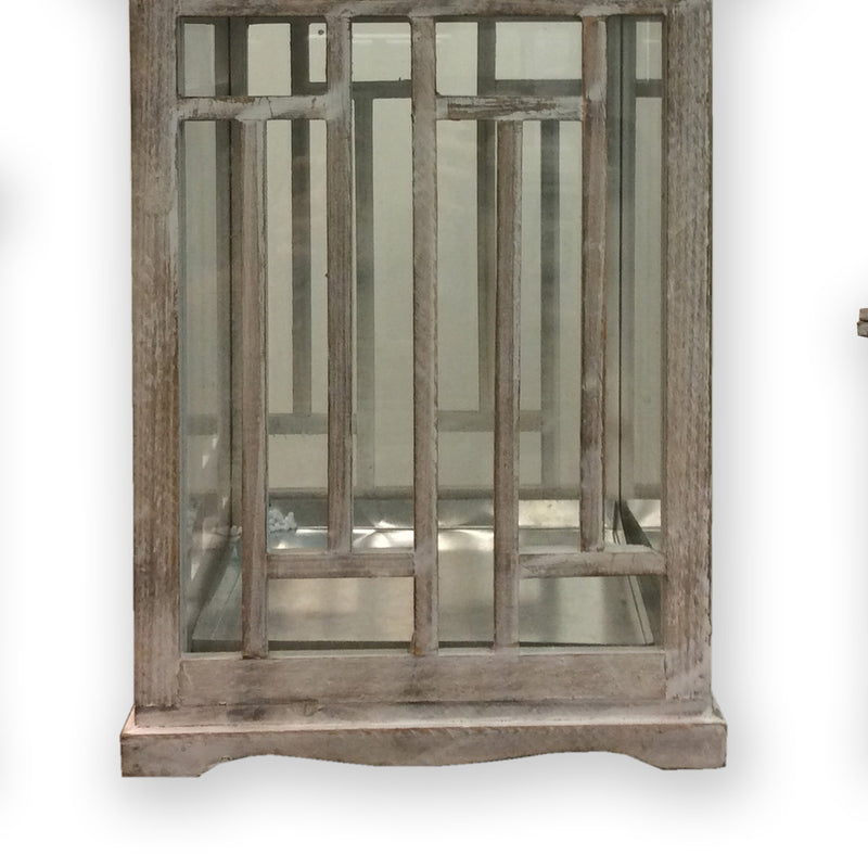 Wooden Lanterns With Peak Shaped Top And Glass Sides Set Of 3 Gray-zoom-