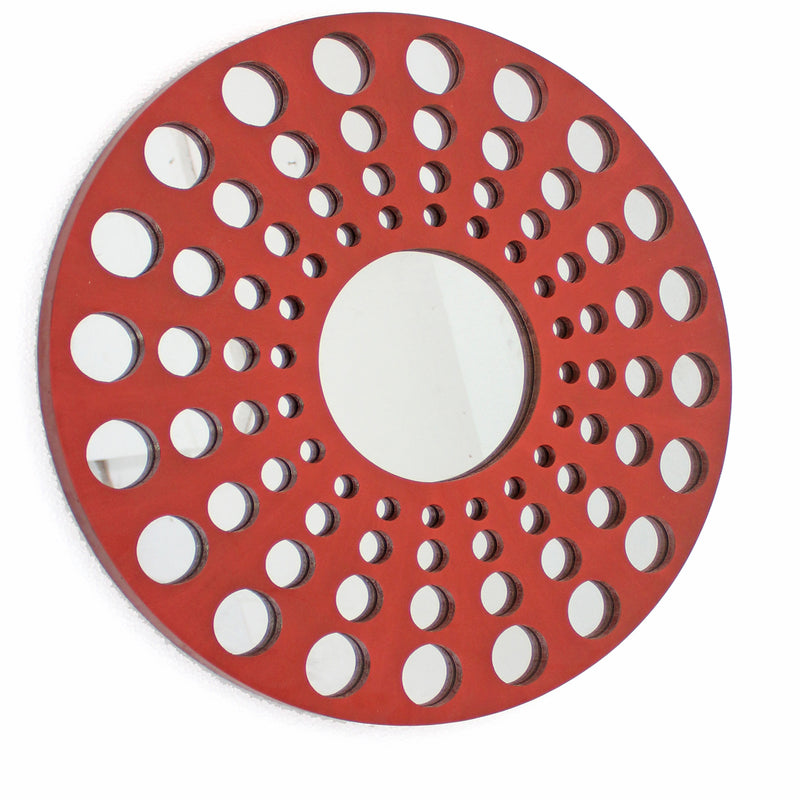 Contemporary Wooden Round Wall Decor With Circle Cut Outs Red And Silver-zoom-