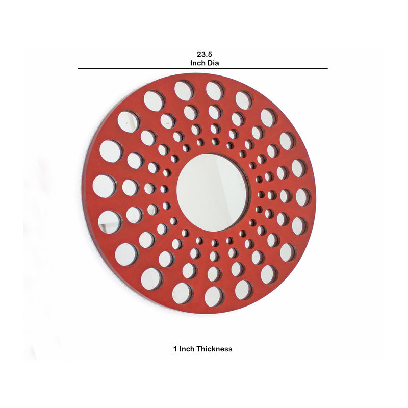 Contemporary Wooden Round Wall Decor With Circle Cut Outs Red And Silver-zoom-