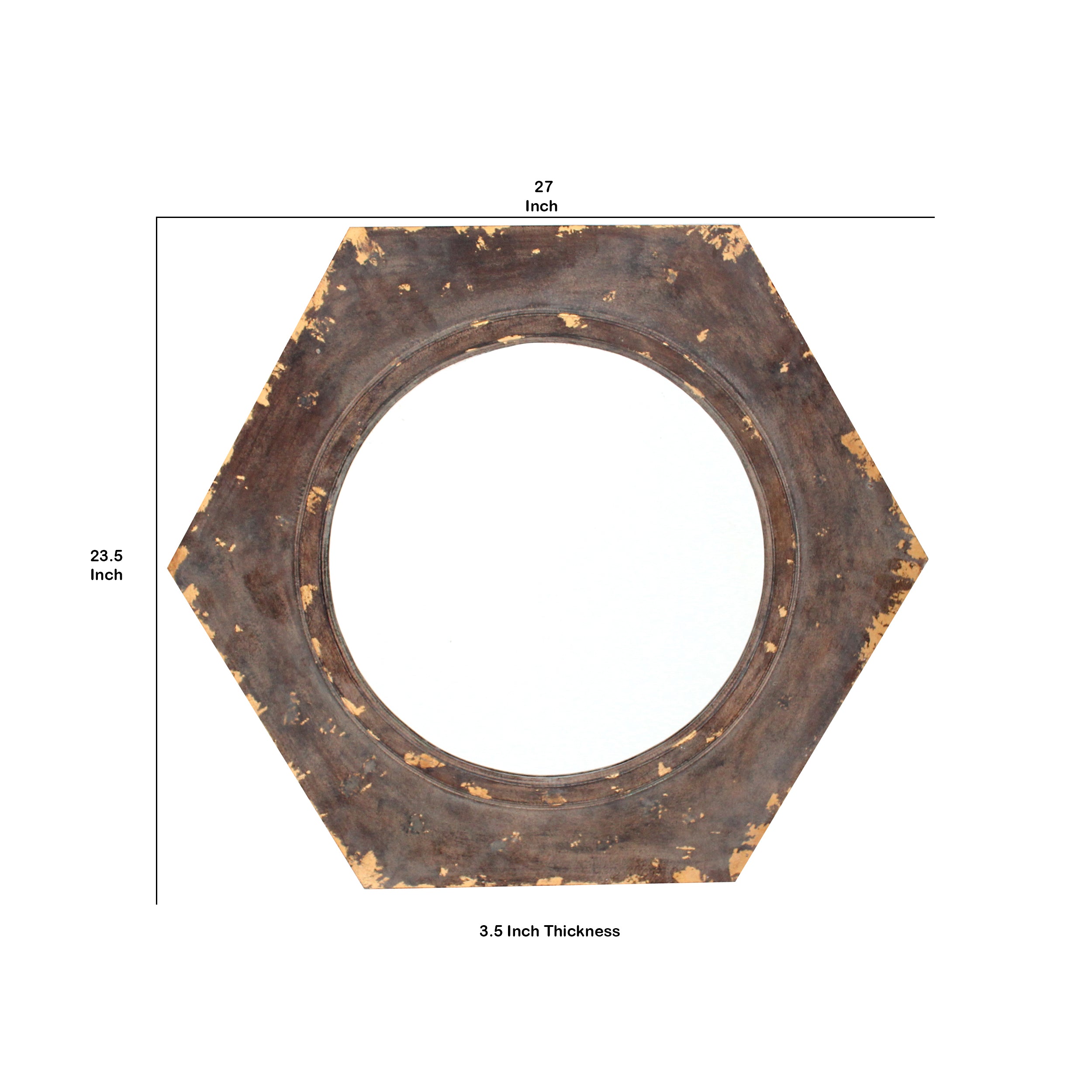 Rustic Style Wooden Wall Mirror With Hexagonal Frame Silver And Brown-zoom-5