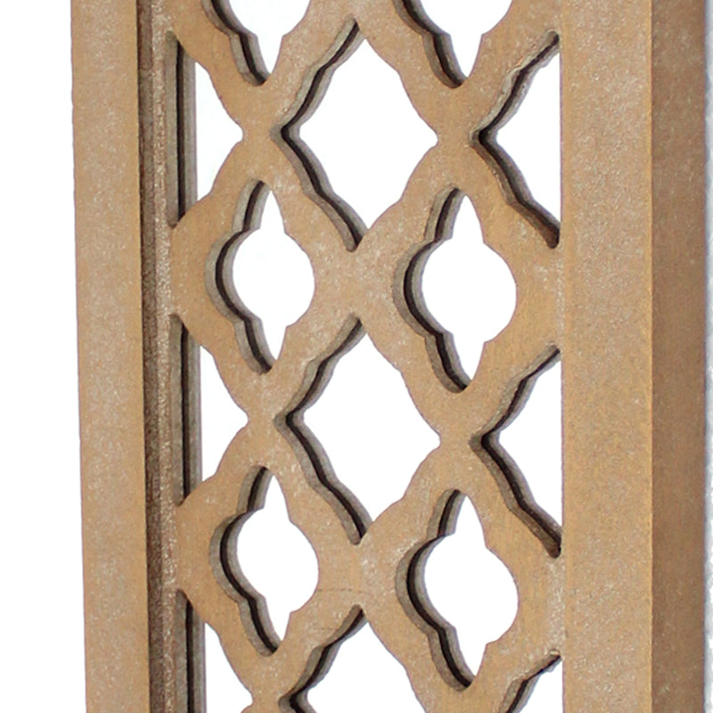 Wooden Rectangular Candle Holder With Quatrefoil Pattern Brown And Silver-zoom-