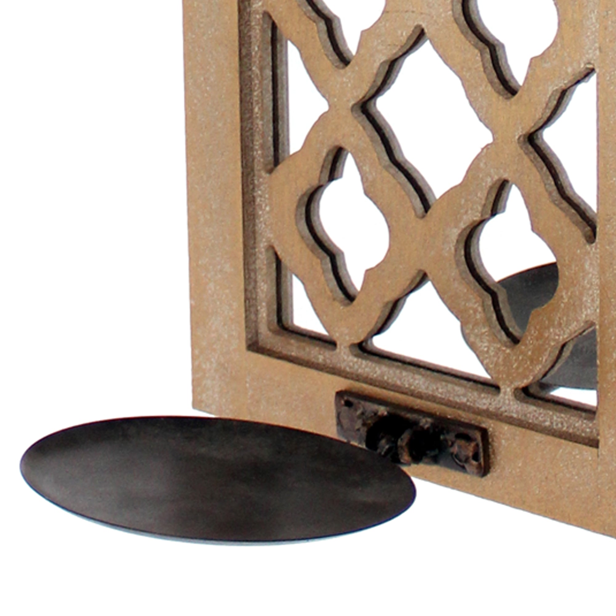 Wooden Rectangular Candle Holder With Quatrefoil Pattern Brown And Silver-zoom-4